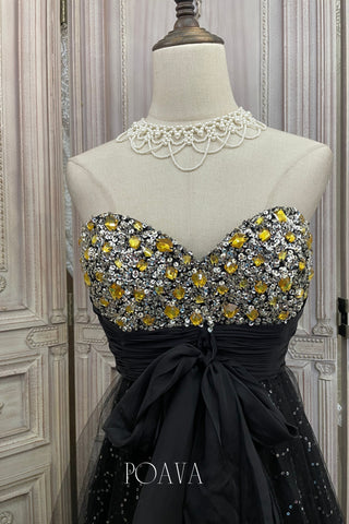 Embellished Mini Strapless Dress In Black