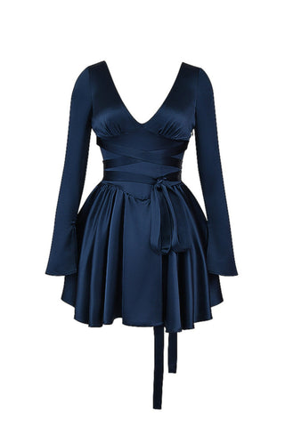 DEEP V NECK MINI DRESS IN NAVY