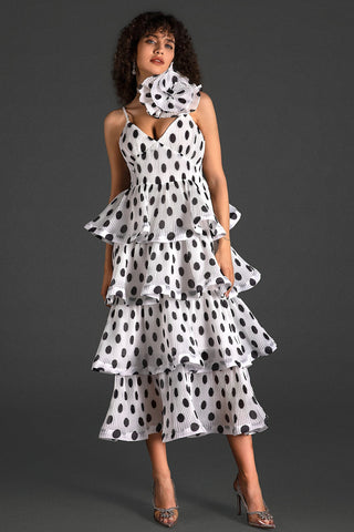 Elwin Spaghetti Polka Dot Ruffle Dress