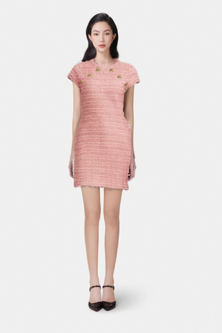 Béatrice pink fringe knitted mini dress