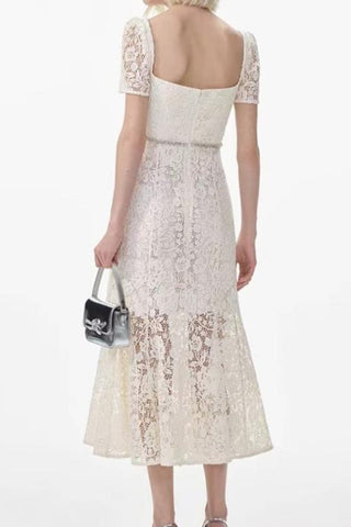 Diamond embellished lace mermaid midi dress