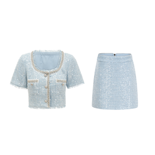 Carlina embellished tweed top & skirt matching set