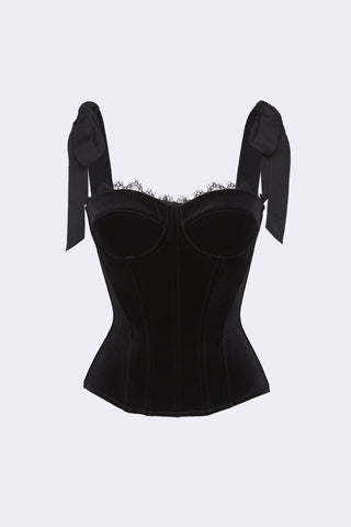 CORA BLACK VELVET BUSTIER CORSET GROSGRAIN MINI DRESS SUIT