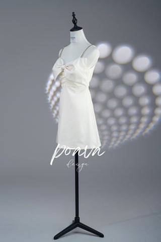 A line White bow mini dress