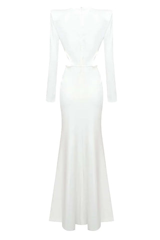 vanessa V-neck Ruched cutout Maxi Dress in white