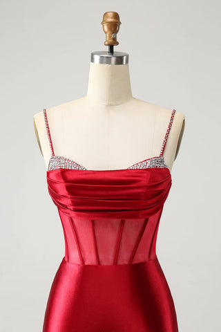 Dark Red Sequins Spaghetti Straps Tight Homecoming Dress