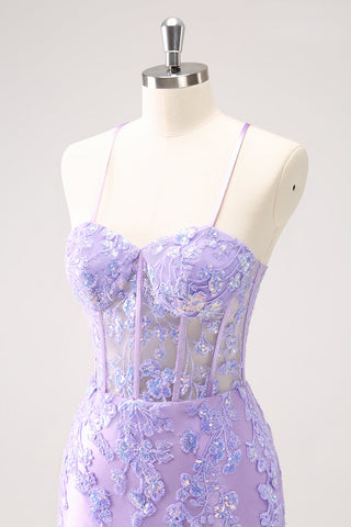 Sparkly Sequined Blue Spaghetti Straps Corset Short Homecoming Dress