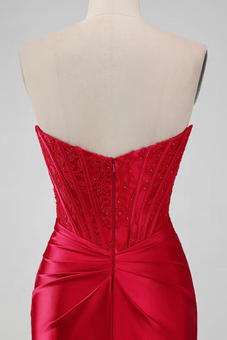 Red Strapless Lace Tight Homecoming Dress