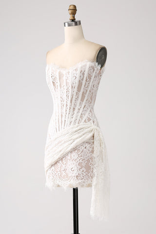 Classy Lace White Short Graduation Dress with Lace-up Back