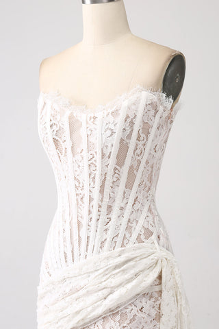 Classy Lace White Short Graduation Dress with Lace-up Back