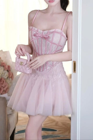 bow Tulle Corset mini Dress