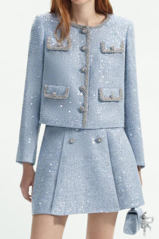 BLUE SEQUIN BOUCLE JACKET