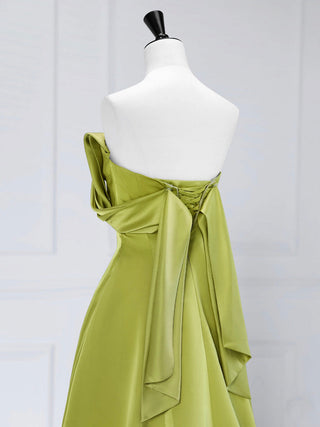 A-Line Off Shoulder Satin Green Dress