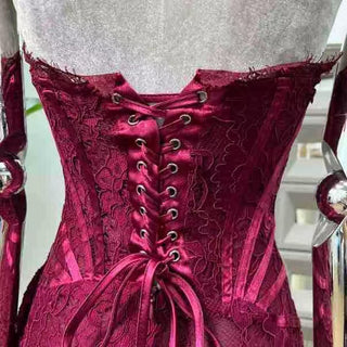 Burgundy Lace Overlay Bustier Mini Dress
