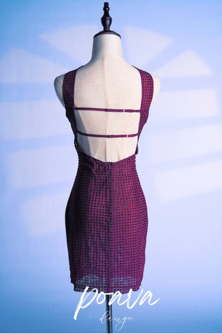 Bandage mini Embellished dress in purple