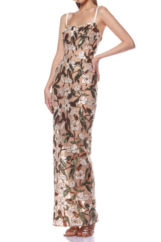 CARSEN STRAPPY FLOWER EMBROIDERY MAXI DRESS