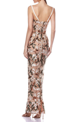 CARSEN STRAPPY FLOWER EMBROIDERY MAXI DRESS