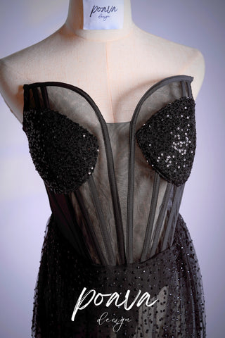 Strapless Embellished Dress In Black