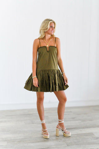 Emma Sweetheart Mini Dress - Olive Green