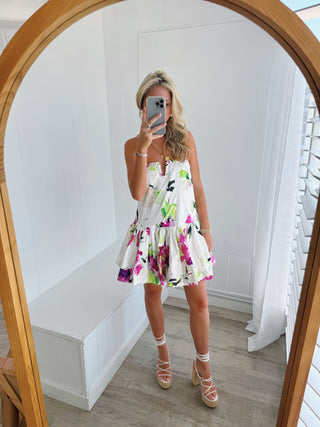 Emma Sweetheart Mini Dress - Multi Purple/Lime