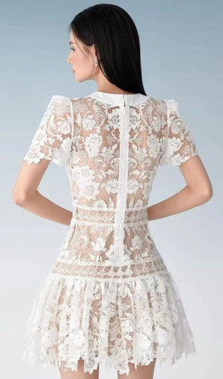 V-NECK CUTOUT LACE MINI DRESS IN WHITE