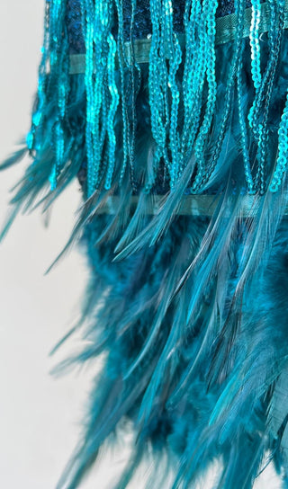 EMERALD TASSEL FEATHER MINI DRESS