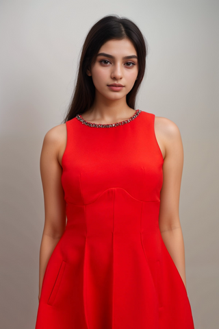 Katie red crystal-embellished puff mini dress