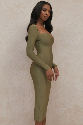 Long sleeve backless bandage midi dress