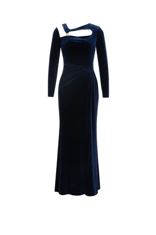 Velvet cutout maxi dresses in navy