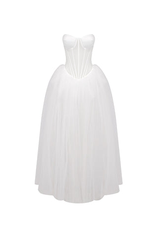 Strapless Corset A Line Maxi Dress White