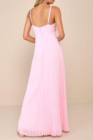 Light Pink Pleated Bustier Maxi Dress