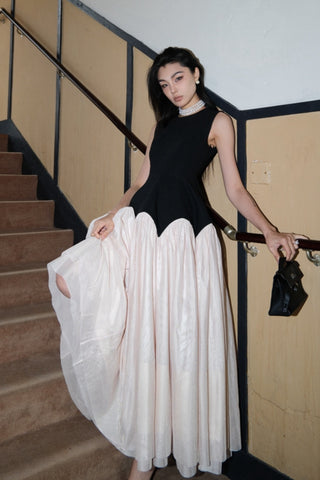 Tulle white and black maxi dresses