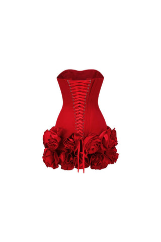 ANGELA RED FLOWER-TRIM EMBELLISHED STRAPLESS MINI DRESS