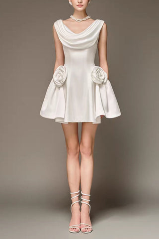 3d flower Pleated Sleeveless Mini Dress