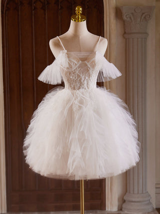 Ball Gown Tulle Lace Light Champagne mini Dress with Beads