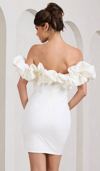 SATIN RUFFLE STRAPLESS DRESS