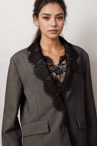 Dianthe grey lace-panel blazer