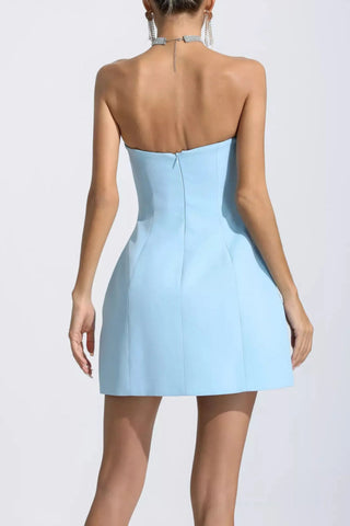 STRAPLESS CUTOUT MINI DRESS IN BLUE