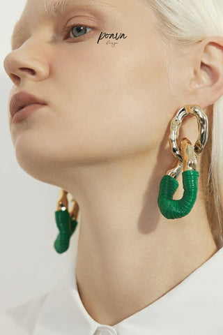 Green Circle Drop Earrings