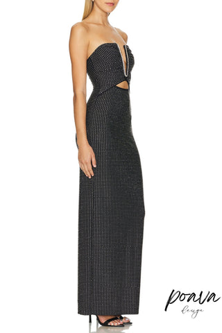 Rhinestone Maxi Dress In Black