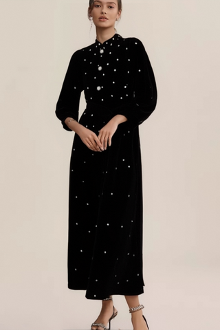 Lola black embellished velvet midi dress