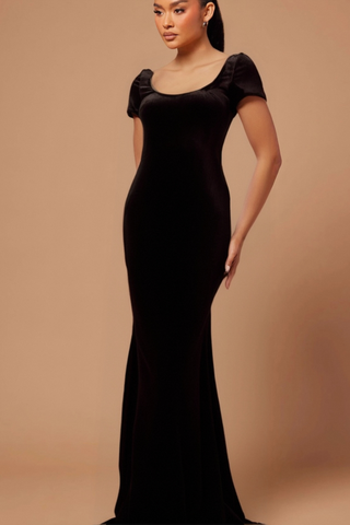 Kristin black faux-pearl embellished velvet maxi dress