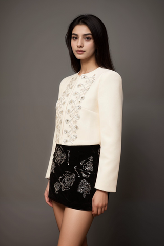 Nerina white crystal-embellished tweed jacket