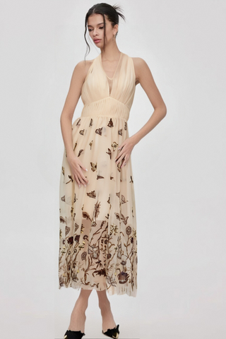 Joséphine halterneck butterfly-motif tulle midi dress