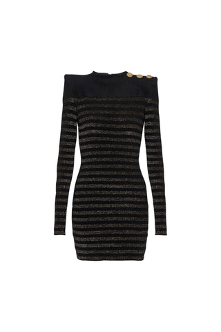 CARLIN JERSEY STRIPE LONG SLEEVE MINI DRESS IN BLACK