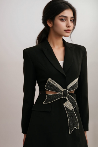 Justine black bowknot cut-out blazer