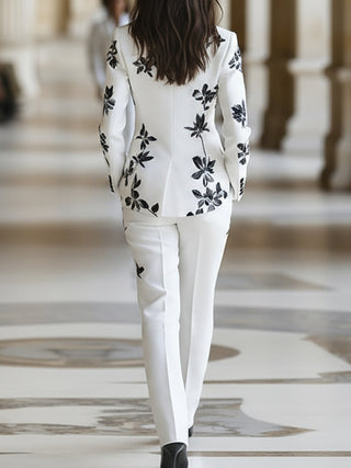 White Floral Printed Pantsuit Set