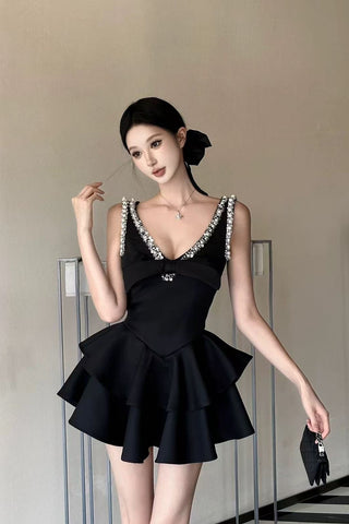 V-neck embellished mini dress