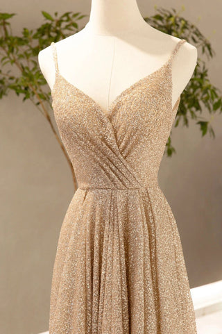 Gold V-Neck Sequins Prom Dress