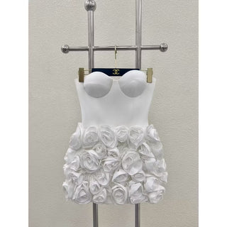 Chanelle Flower Mini Dress In White